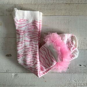 Lovespun Pink & White Zebra w/ Pink Tulle Skirted Ankle Sweater Tights sz: 0/6M